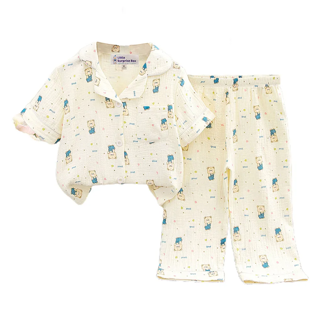 Little Surprise Box Happy Blue Bear Soft Mulsin Organic Cotton Kids Nightsuit