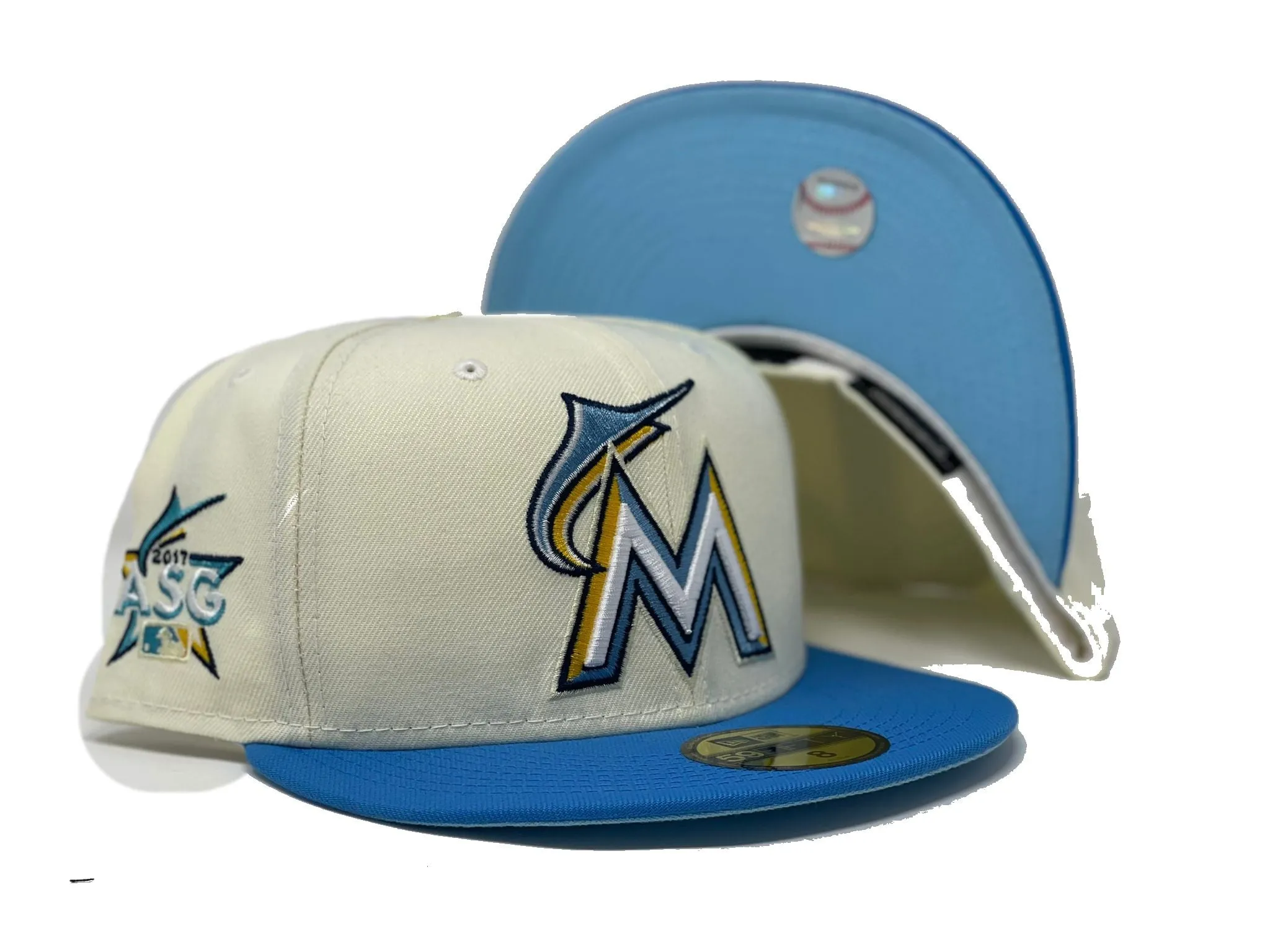 MIAMI MARLINS 2017 ALL STAR GAME BRIGHT BLUE BRIM NEW ERA FITTED HAT