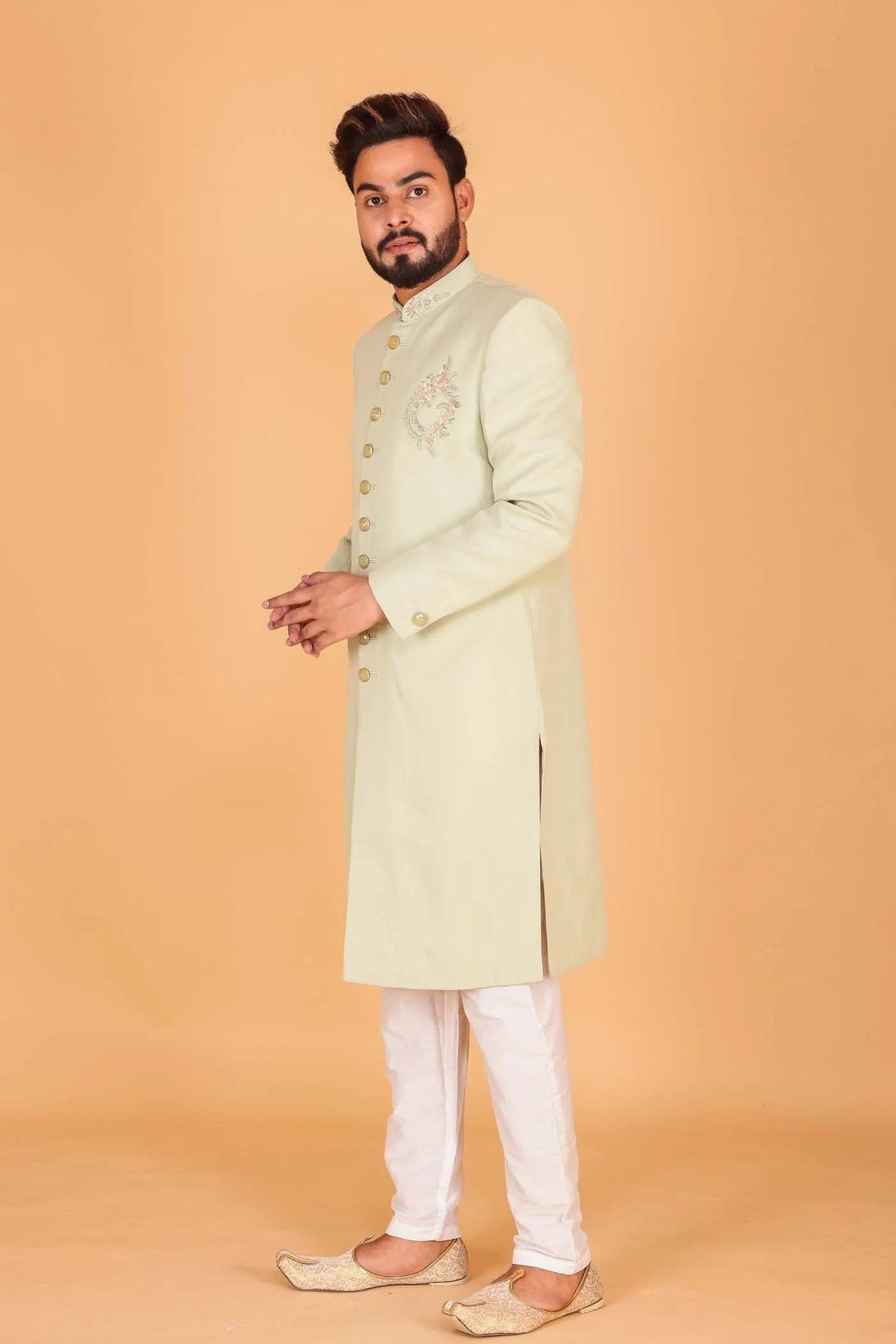 Mint Green Sherwani Suit.