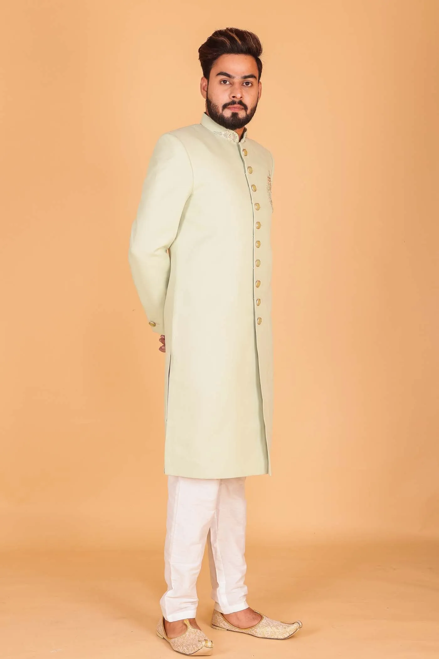Mint Green Sherwani Suit.