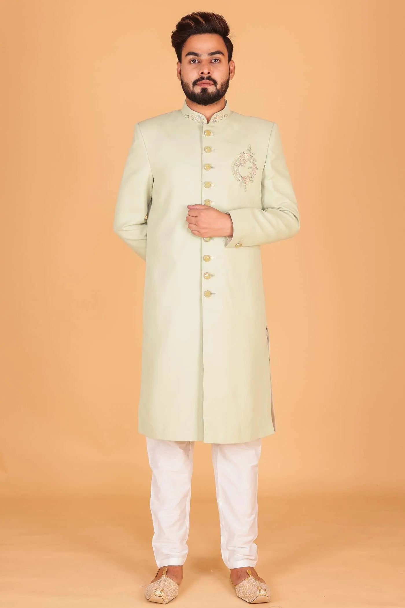 Mint Green Sherwani Suit.