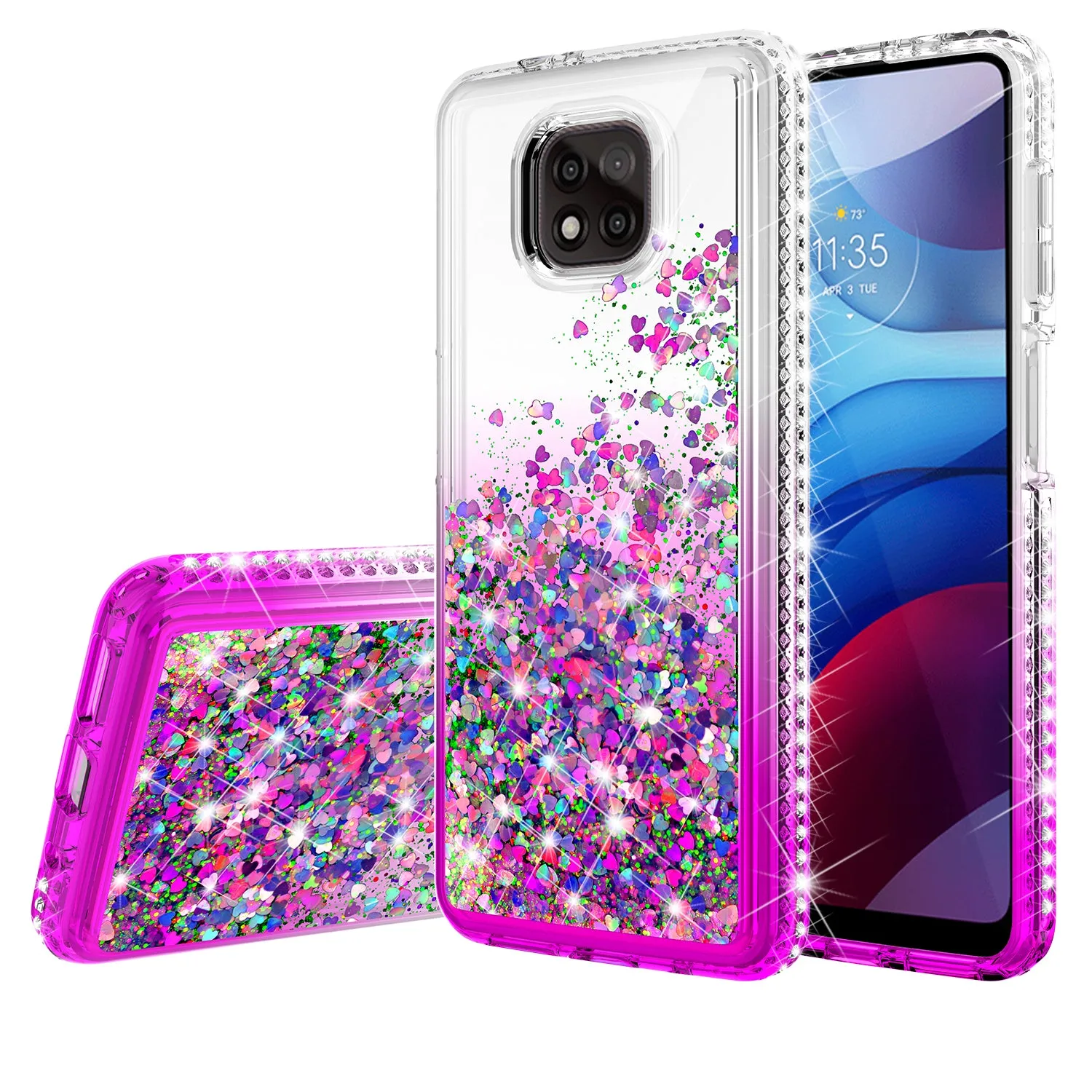 Motorola moto g power 2021 Case Liquid Glitter Phone Case Waterfall Floating Quicksand Bling Sparkle Cute Protective Girls Women Cover for Motorola moto g power 2021 W/Temper Glass - Purple