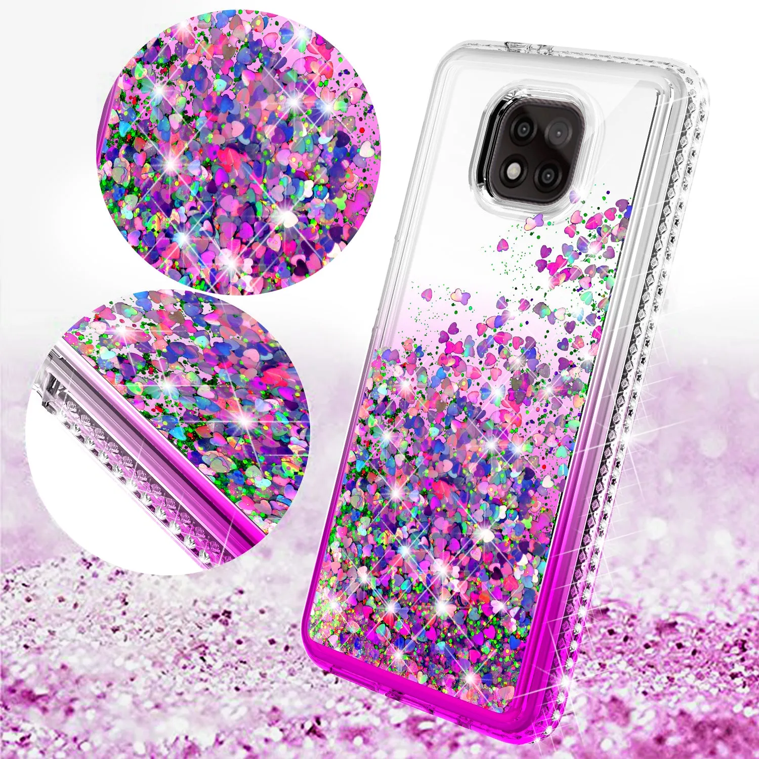 Motorola moto g power 2021 Case Liquid Glitter Phone Case Waterfall Floating Quicksand Bling Sparkle Cute Protective Girls Women Cover for Motorola moto g power 2021 W/Temper Glass - Purple
