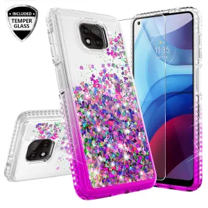 Motorola moto g power 2021 Case Liquid Glitter Phone Case Waterfall Floating Quicksand Bling Sparkle Cute Protective Girls Women Cover for Motorola moto g power 2021 W/Temper Glass - Purple