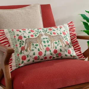 Okara Leopards Printed Ruffle Cushion Linen/Red