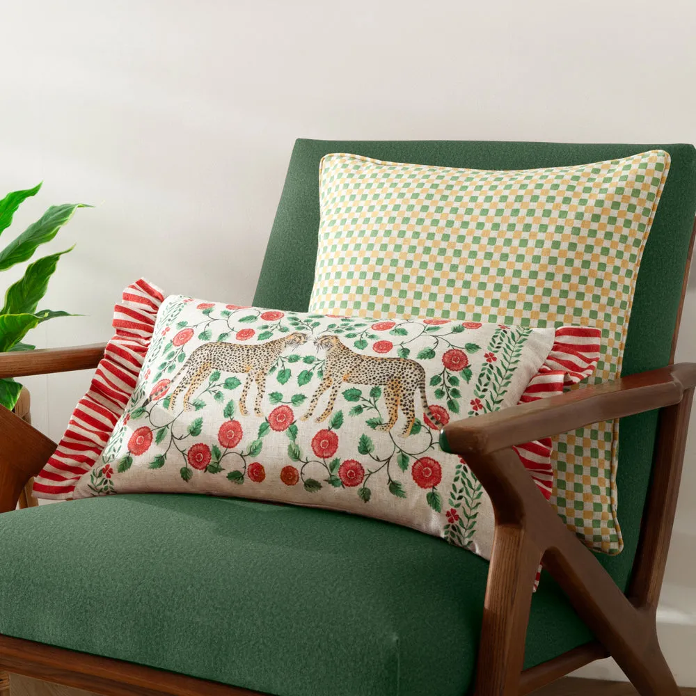 Okara Leopards Printed Ruffle Cushion Linen/Red