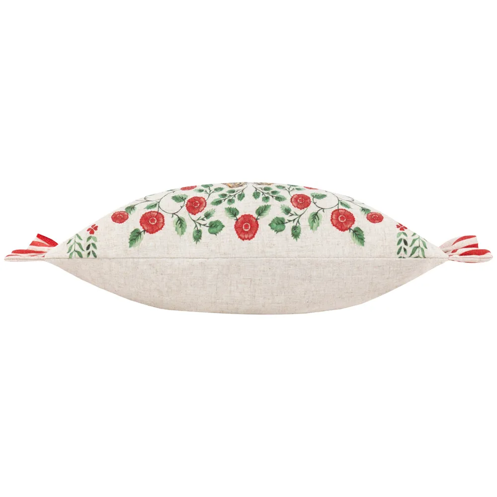 Okara Leopards Printed Ruffle Cushion Linen/Red