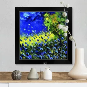 "Blue Poppies 88" Black Framed Print