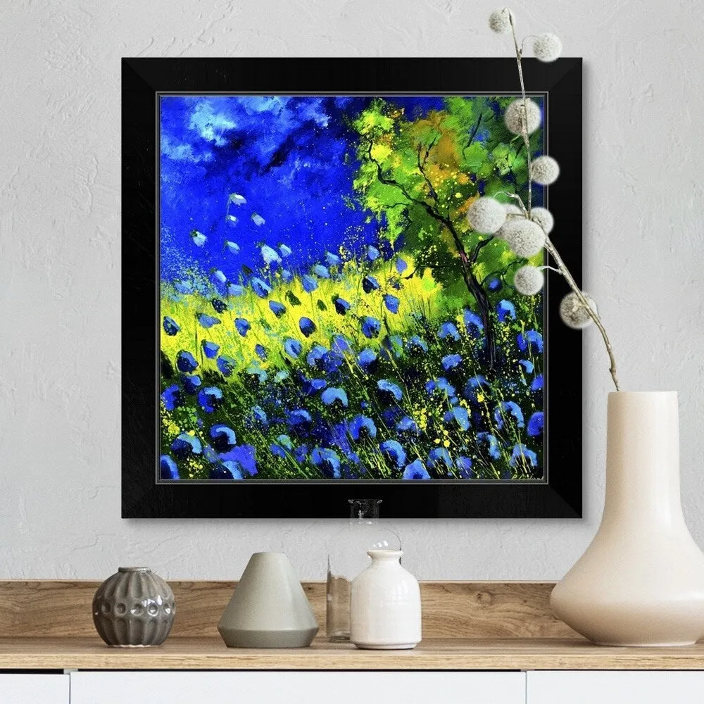 "Blue Poppies 88" Black Framed Print