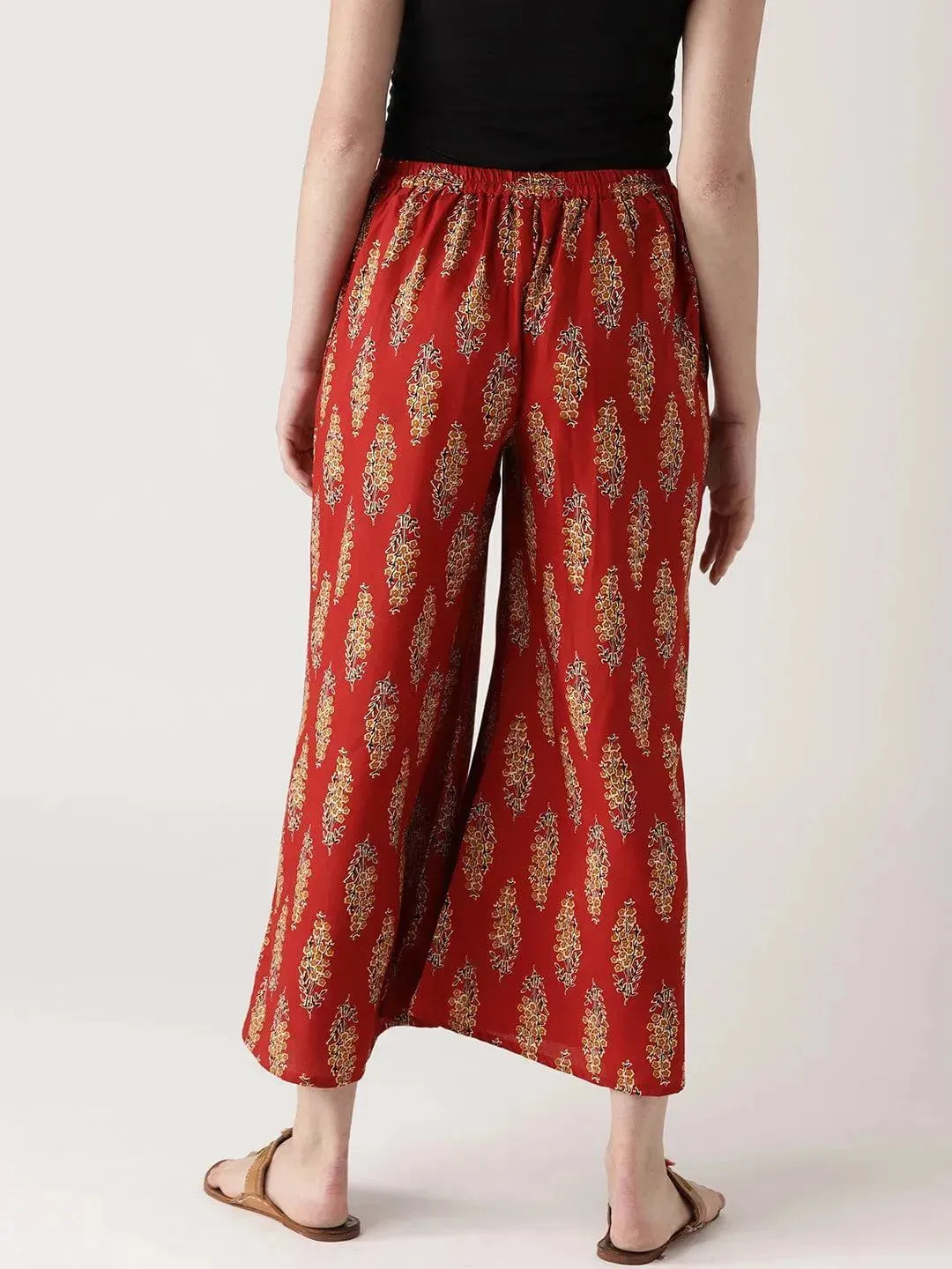 Red Printed Cotton Palazzos