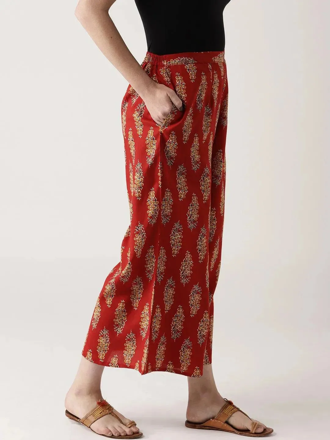 Red Printed Cotton Palazzos