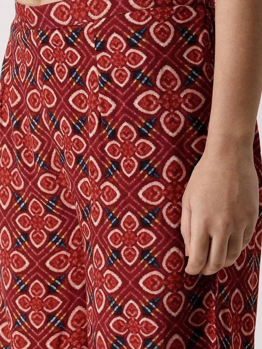 Red Printed Rayon Palazzos
