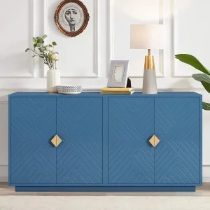 relaxed Buffet Sideboard,  Accent Cabinet with 4 Doors, Farmhouse Buffet Cabinet with Adjustable Shelves, Wood Storage Cabinet Furniture for Kitchen Dining Room Living Room, 60"L x 15"W x 30"H, Blue