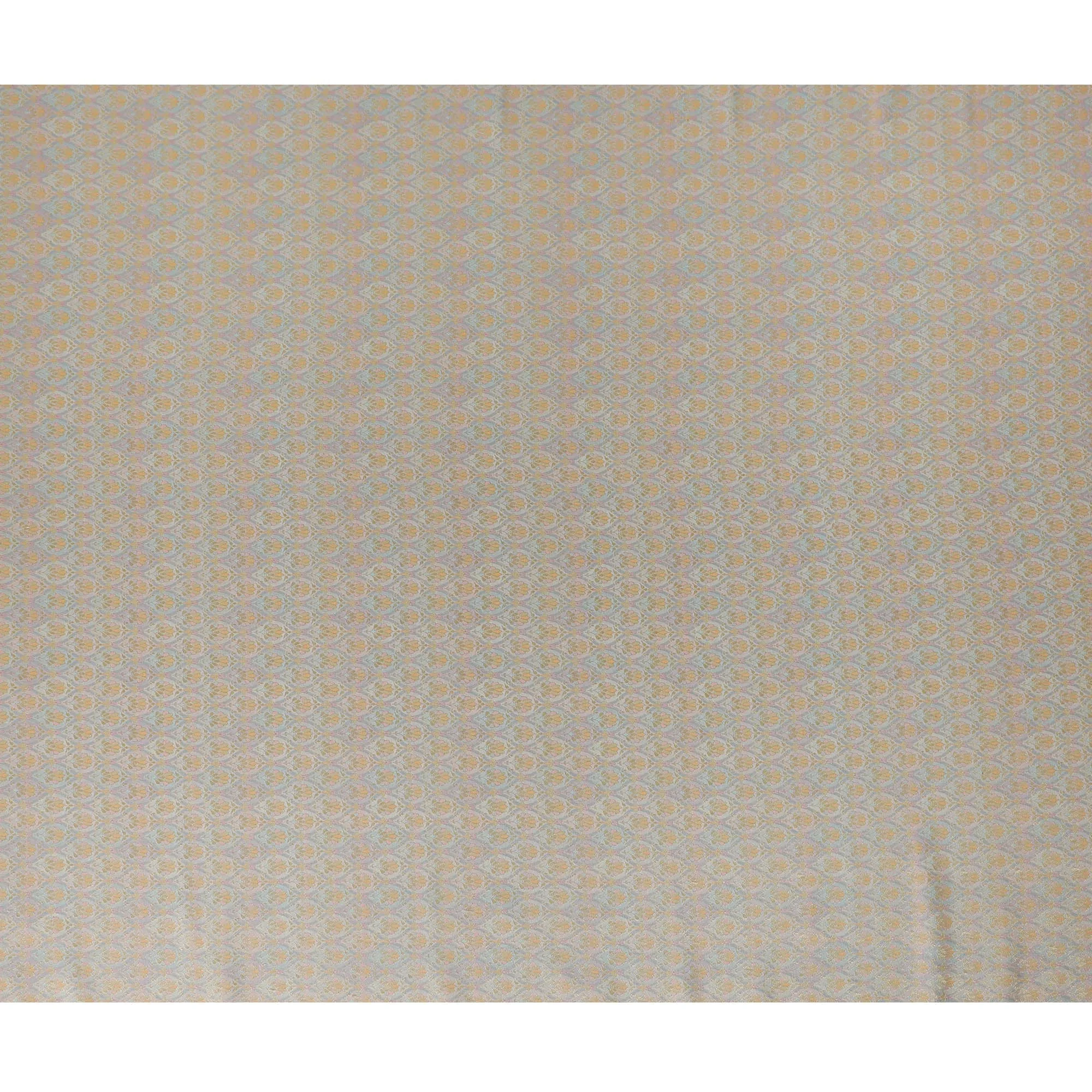 Silk Brocade Fabric with Sky Blue and Gold Floral Design, 110 cm Width, Indian Origin-D19754