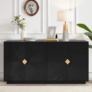 timeless Buffet Sideboard,  Accent Cabinet with 4 Doors, Farmhouse Buffet Cabinet with Adjustable Shelves, Wood Storage Cabinet Furniture for Kitchen Dining Room Living Room, 60"L x 15"W x 30"H, Blue