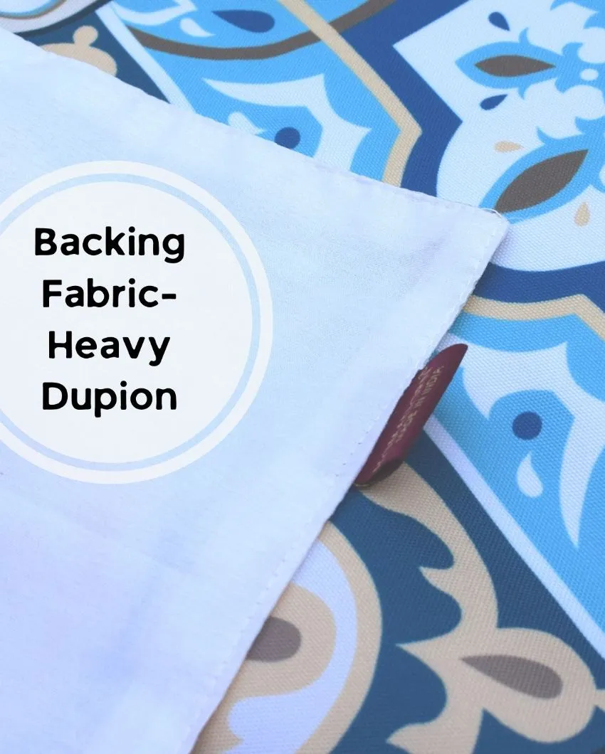 White & Teal Green Printed Table Runner